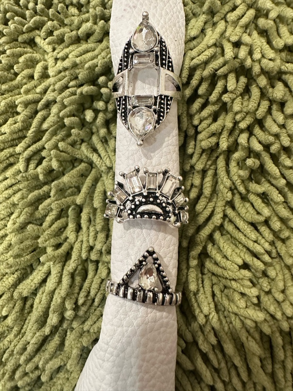 Free People Silver Tone Crystal Boho Rhapsody Stackable Rings